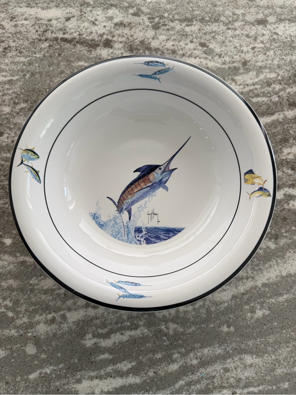 Guy Harvey White Blue Marlin Ceramic Dinner Bowl